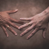 Modern alternative wedding rings in 14k Yellow Gold